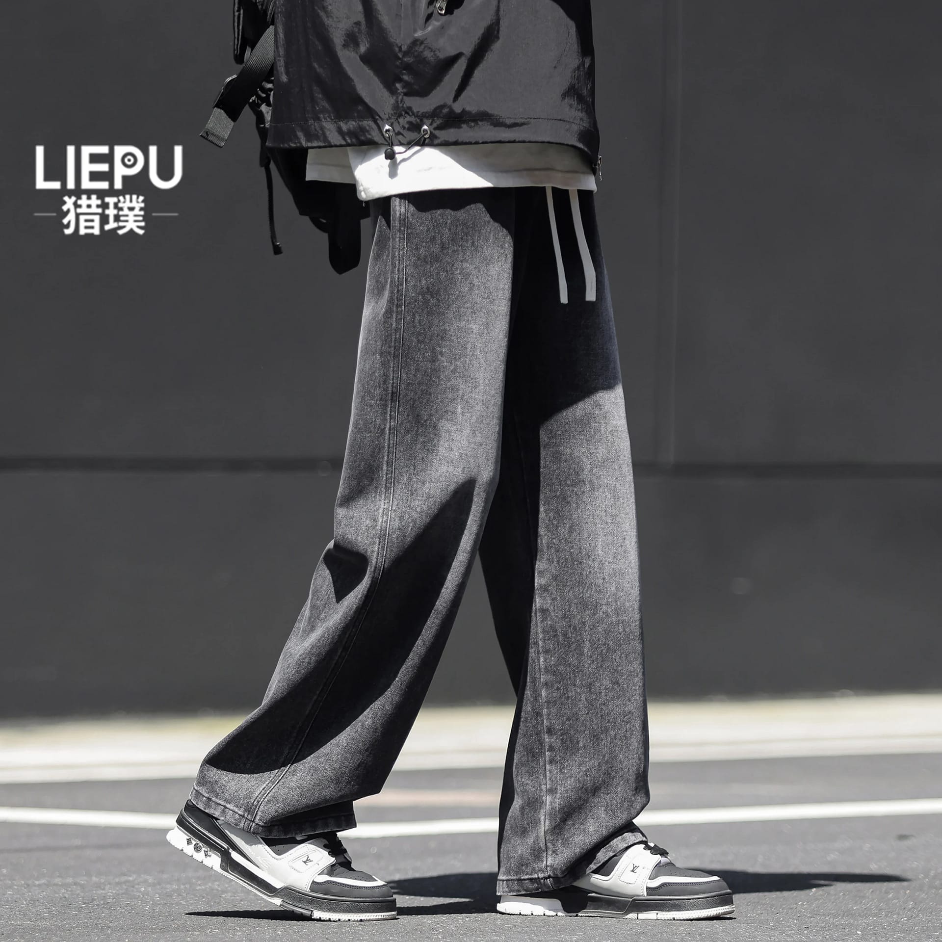 Liepu pants men's velvet straight leg pants men's loose American new style curved knife autumn and winter jeans youth pants